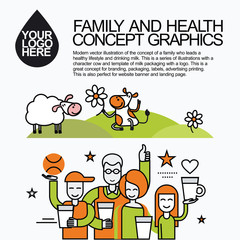 Family Healthy Infographic With Character Cow and Sheep