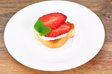 Bruschetta with Goat Cheese and Strawberry, Mint