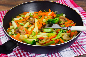 Steamed Vegetables Potatoes, Carrots, Onion and Mushrooms