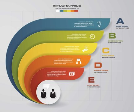 5 Steps Presentation Template/5 Options/ Wing Shape Graphic Or Website Layout. Vector.