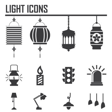 Vector black light and lantern icons set