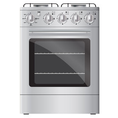 Modern gas stove with electric ignition, silver color. Isolated. Vector image.