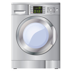 Modern washing machine silver. Isolate on white background. Vector image.