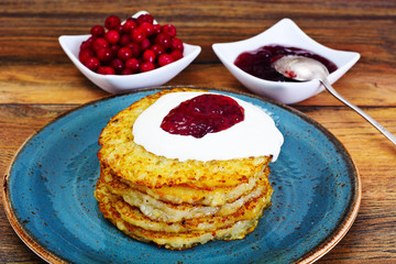 Fried Potato Pancakes with Cranberry Jam. Belarusian and German 