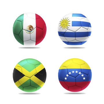 3D soccer ball with group C teams flags.
