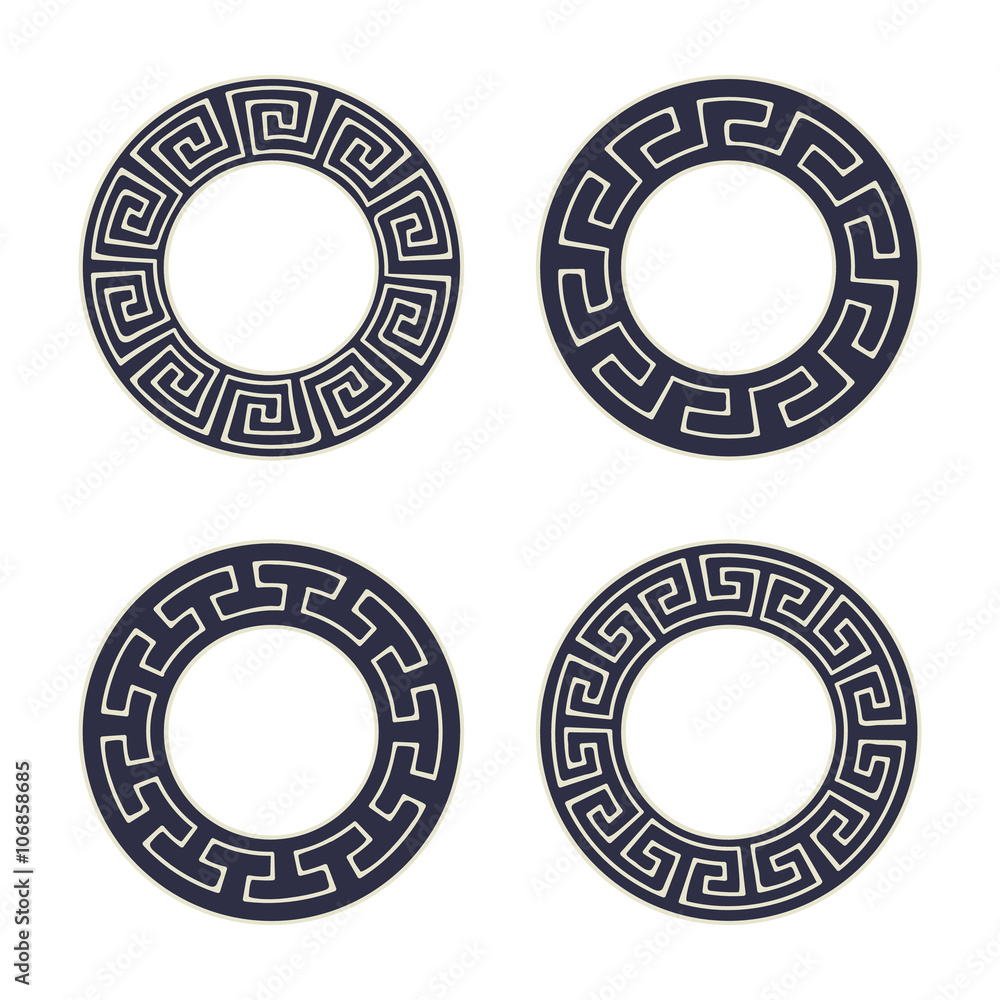 Wall mural Vector set of four round meander frames. 