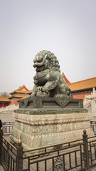 Fototapeta na wymiar A bronze lion statue in Forbidden City