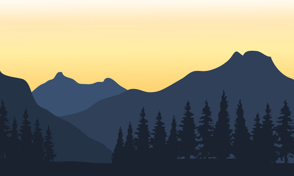 Silhouette of mountain and orange background