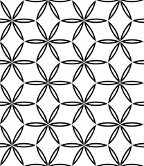 Vector modern seamless sacred geometry pattern flower of life , black and white abstract geometric background, pillow print, monochrome retro texture, hipster fashion design
