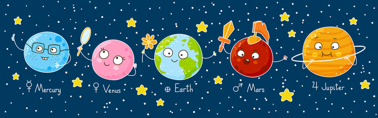 Set of cute cartoon planets  © evgeniya_m