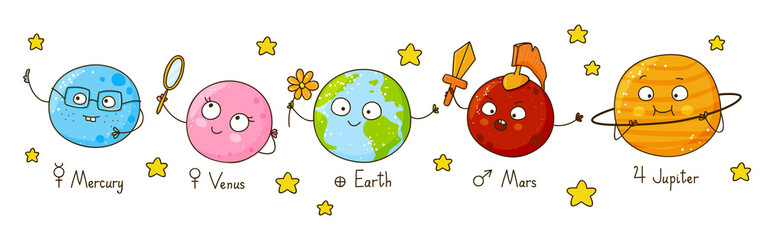 Set of cute cartoon planets © evgeniya_m