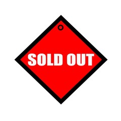 sold out black wording on quadrate red background