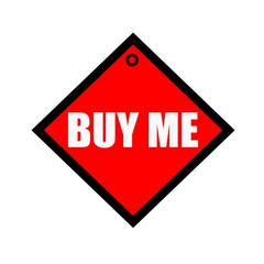 Buy me black wording on quadrate red background