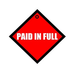 paid in full black wording on quadrate red background
