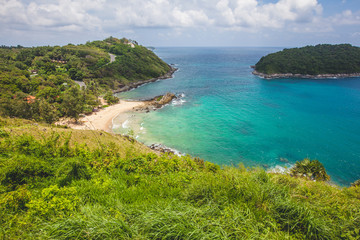 Naklejka premium blue sea and clear sky in summer on the hill horizontal