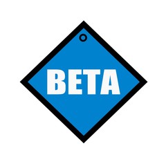 Beta white wording on quadrate blue background