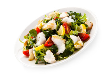 Fish salad - fried cod and vegetables 