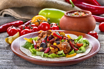 .Stew from various vegetables and meat. Mexican cuisine.