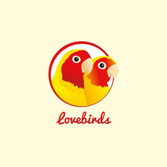 Two parrots lovebirds label. Vector.