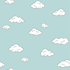 Seamless pattern with cute doodle clouds