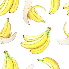 Seamless pattern with fruits drawn by color pencils