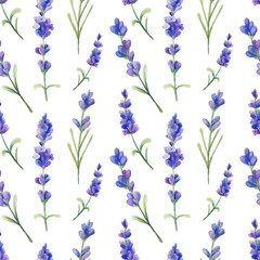 Fototapeta na wymiar Seamless pattern with watercolor lavender