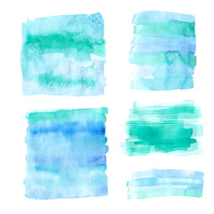Watercolor turquoise textures set