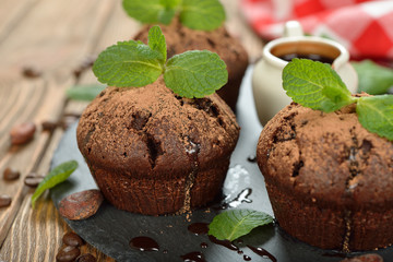 Chocolate muffins with mint