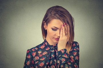 portrait sad young beautiful woman with worried stressed face expression
