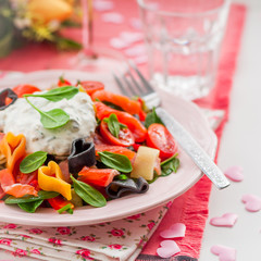 Salmon and Heart Shaped Pasta Salad with Creamy Dressing
