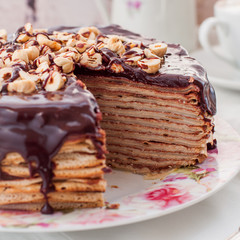A Slice of Chocolate, Hazelnut and Cottage Cheese Crepe Cake
