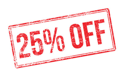 25% OFF red rubber stamp on white