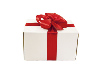 Gift box decorated with a red bow.