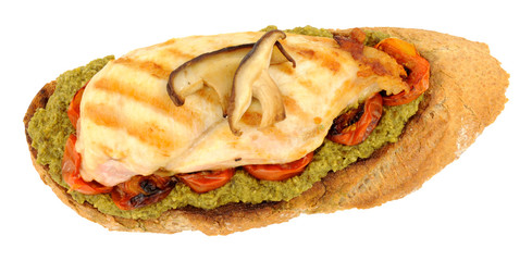 Grilled Chicken Breast And Pesto With Tomatoes On Toast