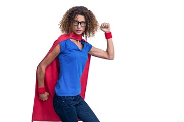 Portrait of a woman pretending to be superhero