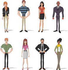 Fototapeta premium Group of business cartoon young people 
