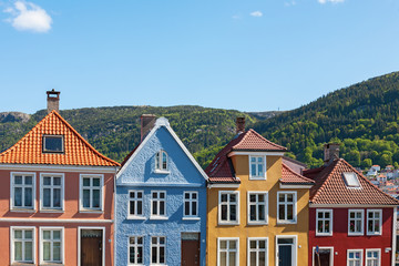 Fototapeta na wymiar Colourful house facades in Bergen, Norway