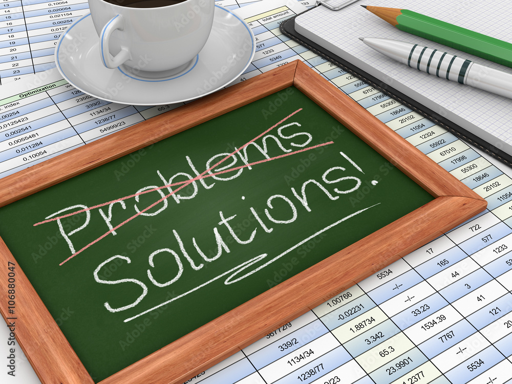 Poster blackboard with solution, problem