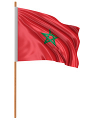 3D flag of Morocco with fabric surface texture. White background.