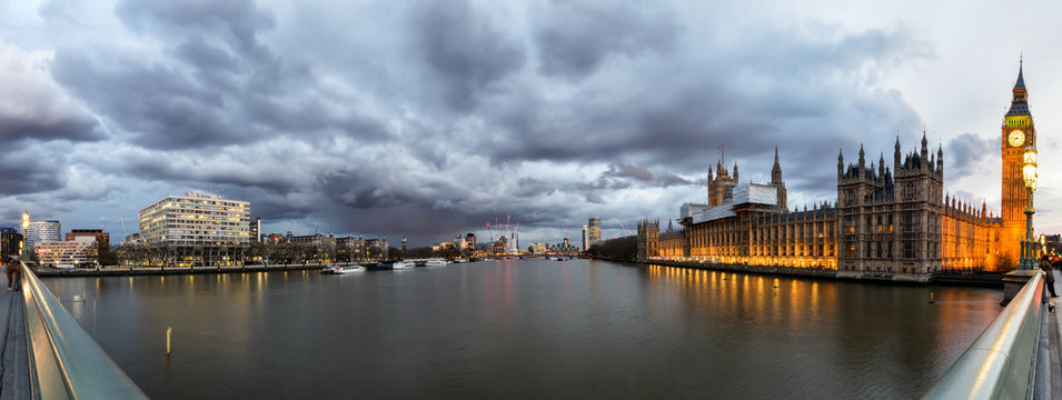 Panorama von der Westminster Bridge mit strukturiertem Himmel