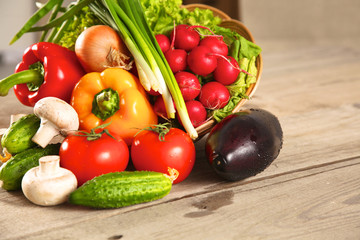 Vegetables . Fresh Bio Vegetable in a Basket. Over Nature Background