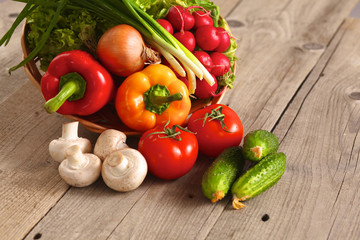 Vegetables . Fresh Bio Vegetable in a Basket. Over Nature Background