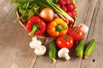 Vegetables . Fresh Bio Vegetable in a Basket. Over Nature Background