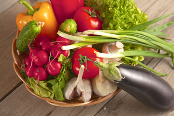 Vegetables . Fresh Bio Vegetable in a Basket. Over Nature Background