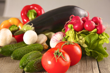 Vegetables . Fresh Bio Vegetable in a Basket. Over Nature Background