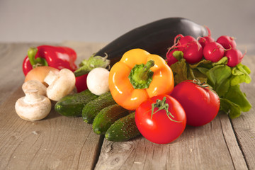 Obraz na płótnie Canvas Vegetables . Fresh Bio Vegetable in a Basket. Over Nature Background