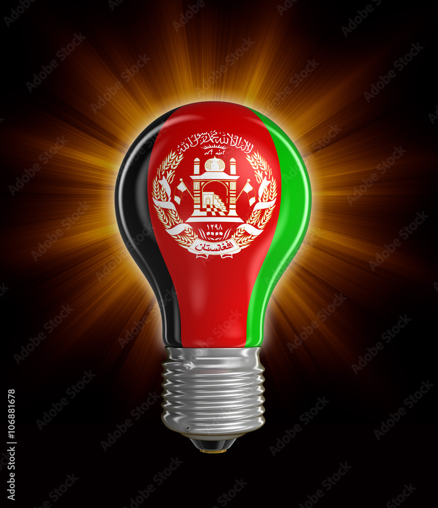 Poster light bulb with afghani flag. image with clipping path