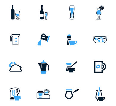 Utensils for the preparation of beverages icons set