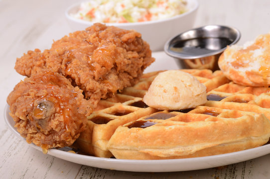 Chicken and Waffles with cole slaw