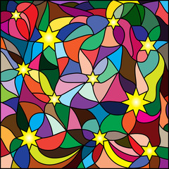 Fototapeta na wymiar Multicolored stained-glass window, stars for your design